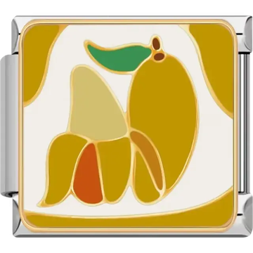 Whole and sliced mango with green leaf and orange yellow details Italian charm bracelet link