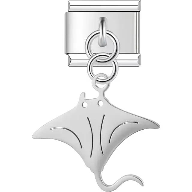 Manta ray cutout design dangling Italian charm bracelet link