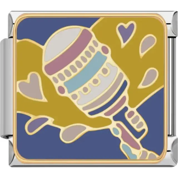 Colorful maraca with gold hearts and splashes on blue background Italian charm bracelet link