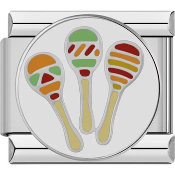 Colorful maracas design featuring red, green, orange, and yellow accents Italian charm bracelet link