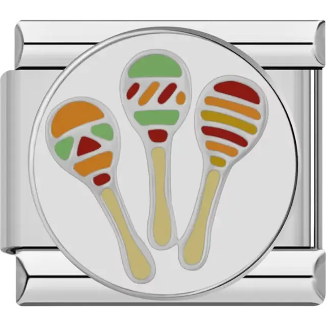 Colorful maracas design featuring red, green, orange, and yellow accents Italian charm bracelet link