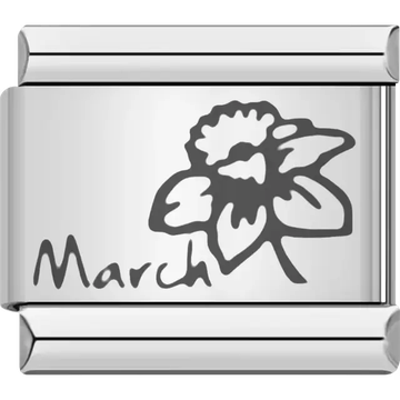 Daffodil flower with "March" text detail Italian charm bracelet link