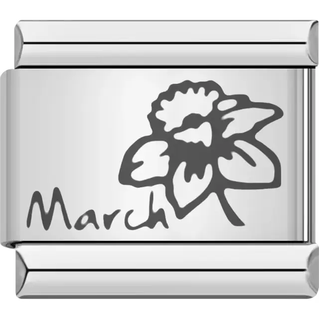 Daffodil flower with "March" text detail Italian charm bracelet link