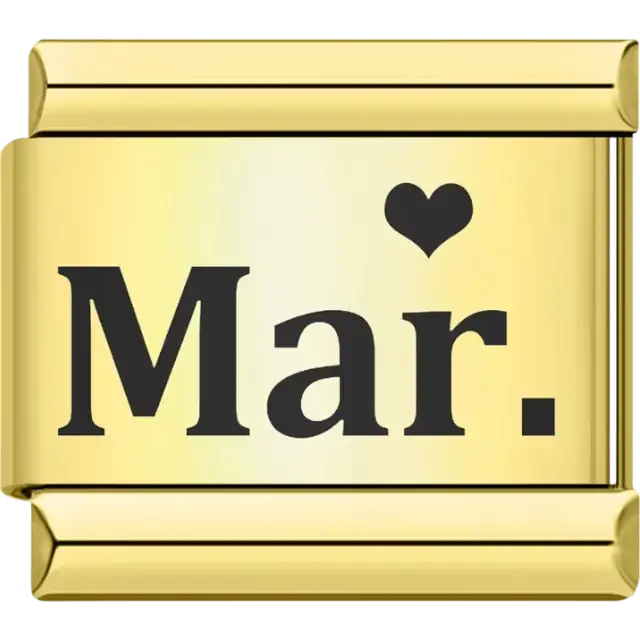 Black "Mar" text with a black heart Italian charm bracelet link