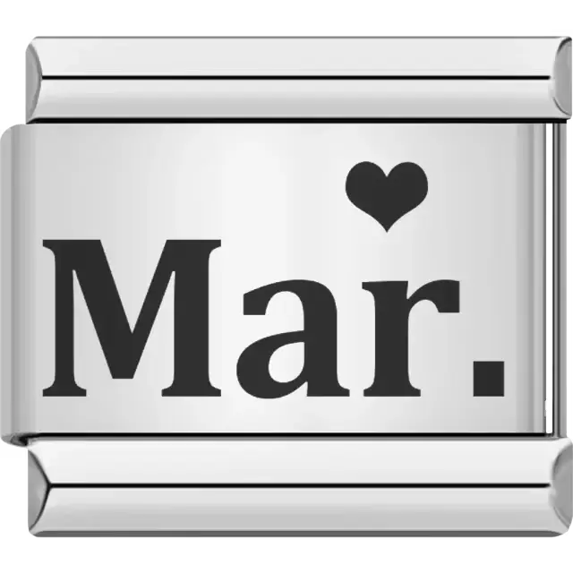 Black "Mar" text with a black heart Italian charm bracelet link