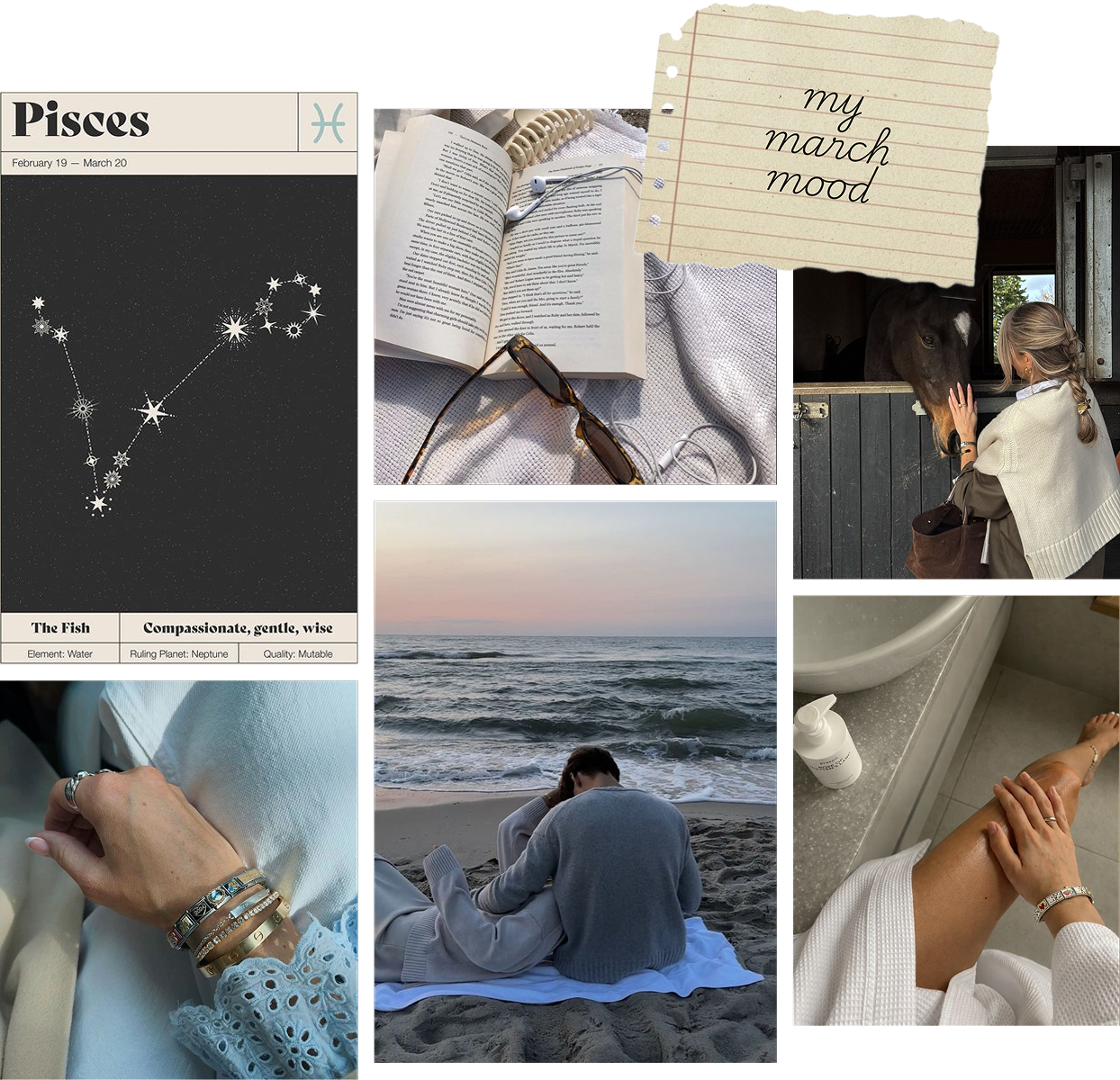 March mood italian charm bracelet aesthetic collage