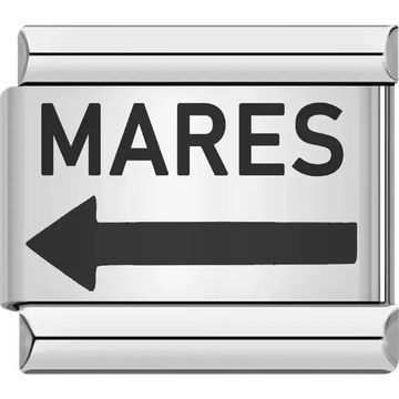 "MARES" text with left-pointing arrow Italian charm bracelet link