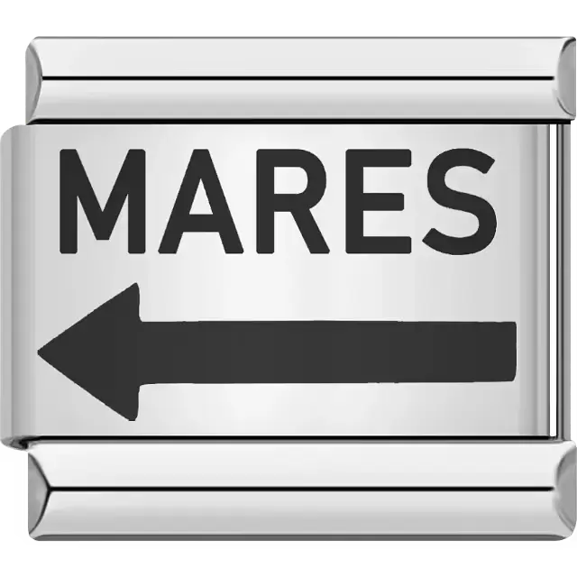 "MARES" text with left-pointing arrow Italian charm bracelet link