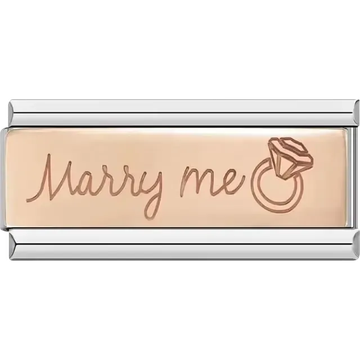 "Marry me" text and engraved diamond ring Italian charm bracelet link