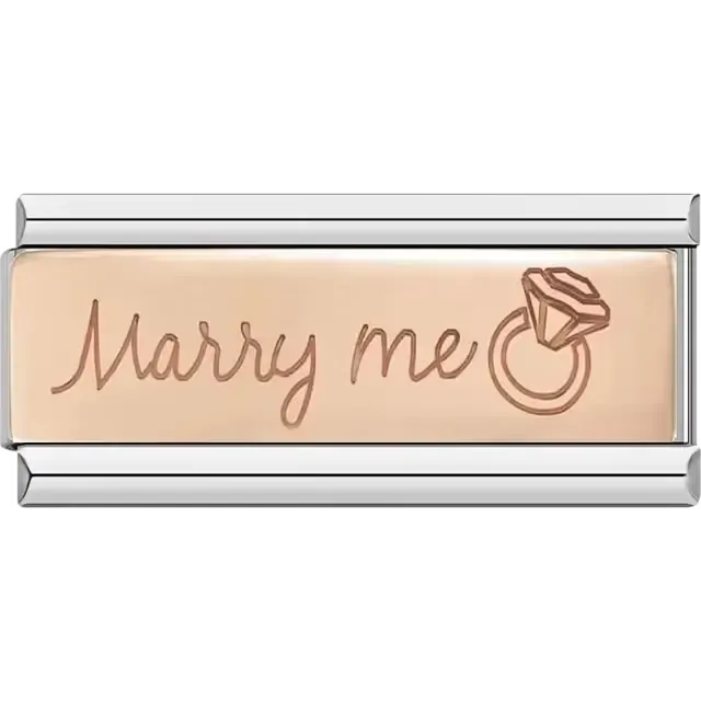 "Marry me" text and engraved diamond ring Italian charm bracelet link