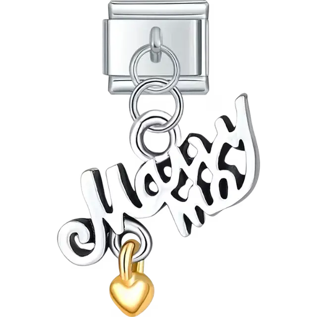 "Marry Me" pendant with a gold heart detail Italian charm bracelet link