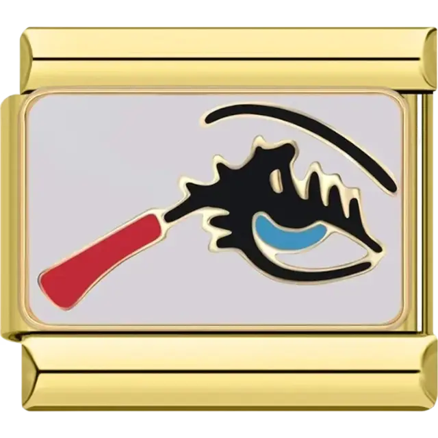 Stylized eye with a red mascara brush detail Italian charm bracelet link