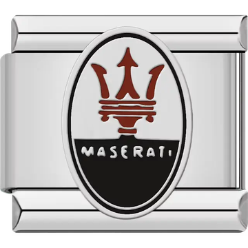 Red trident on black and white oval Maserati logo Italian charm bracelet link