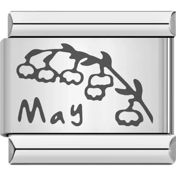 Lily of the Valley flower with "May" text detail Italian charm bracelet link