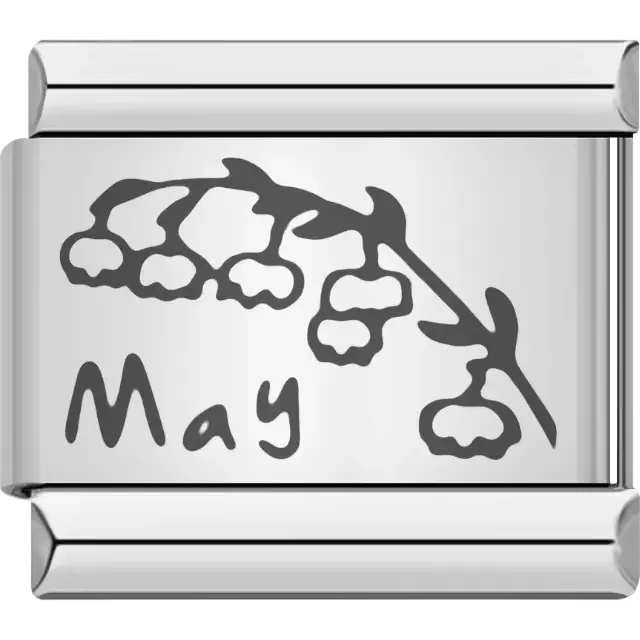 Lily of the Valley flower with "May" text detail Italian charm bracelet link