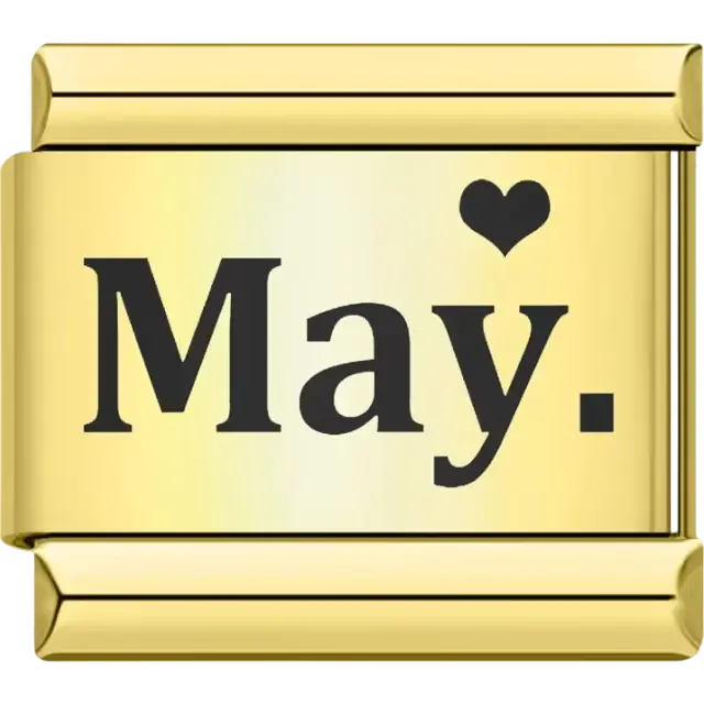 Black "May" text with a black heart Italian charm bracelet link