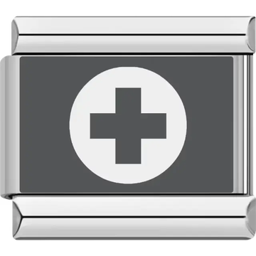 Gray background with white medical cross inside a circle Italian charm bracelet link