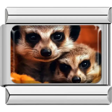 Two meerkats close together with an orange background Italian charm bracelet link