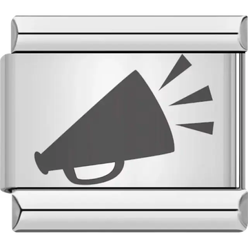 Black outline of a megaphone with sound lines Italian charm bracelet link