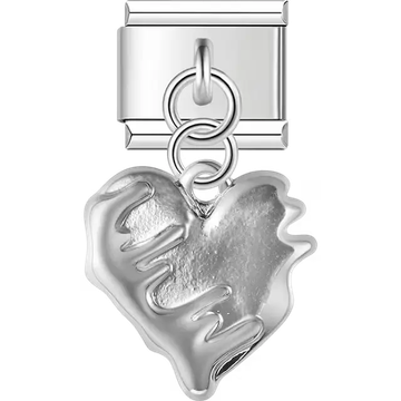 Heart with melted-effect edges and dangling piece Italian charm bracelet link