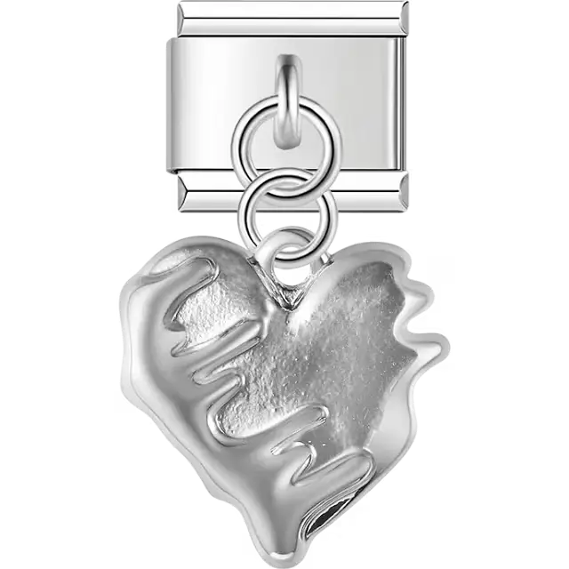 Heart with melted-effect edges and dangling piece Italian charm bracelet link