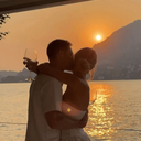 Couple embracing at sunset