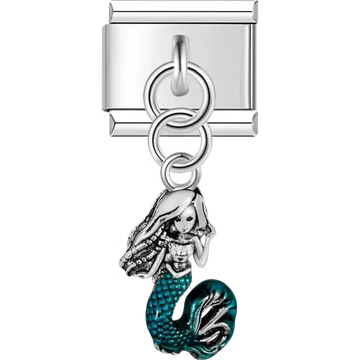 Teal mermaid figure dangle Italian charm bracelet link