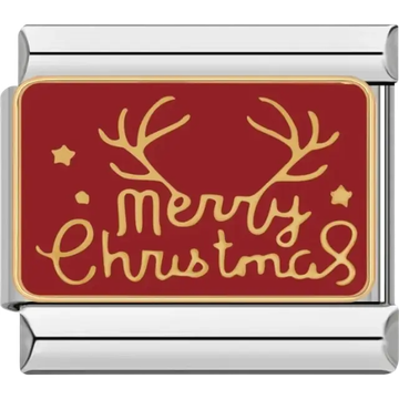 Gold “Merry Christmas” text with antlers Italian charm bracelet link