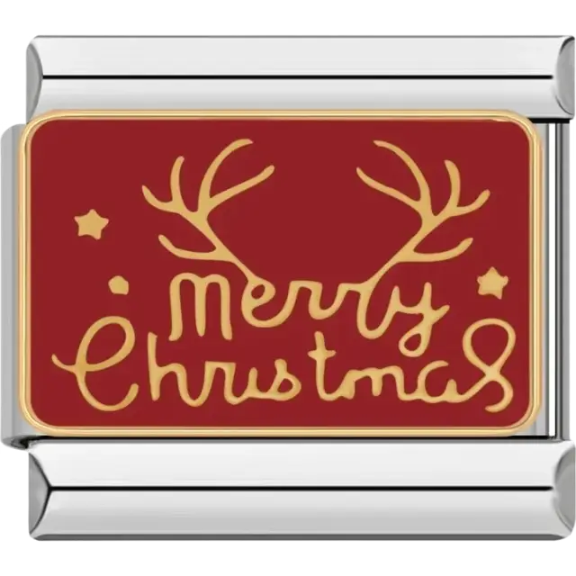 Gold “Merry Christmas” text with antlers Italian charm bracelet link