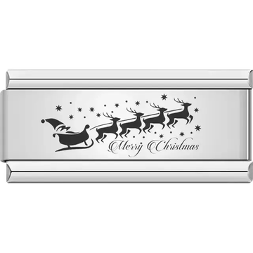 Santa sleigh with reindeer stars and cursive "Merry Christmas" text Italian charm bracelet link