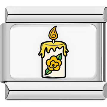 Yellow and white Mexico candle with melting wax flower and green leaves Italian charm bracelet link