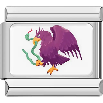 Purple eagle holding green snake Mexico national symbol Italian charm bracelet link