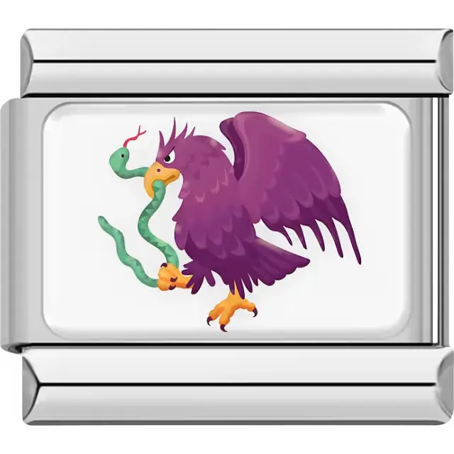 Purple eagle holding green snake Mexico national symbol Italian charm bracelet link