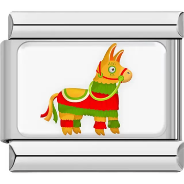 Yellow red and green Mexico piñata donkey with striped pattern Italian charm bracelet link