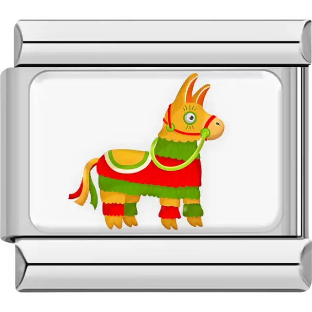 Yellow red and green Mexico piñata donkey with striped pattern Italian charm bracelet link