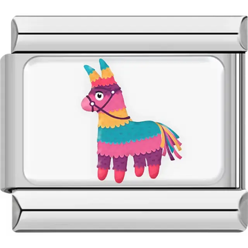 Colorful Mexico piñata donkey with yellow blue pink and purple stripes Italian charm bracelet link