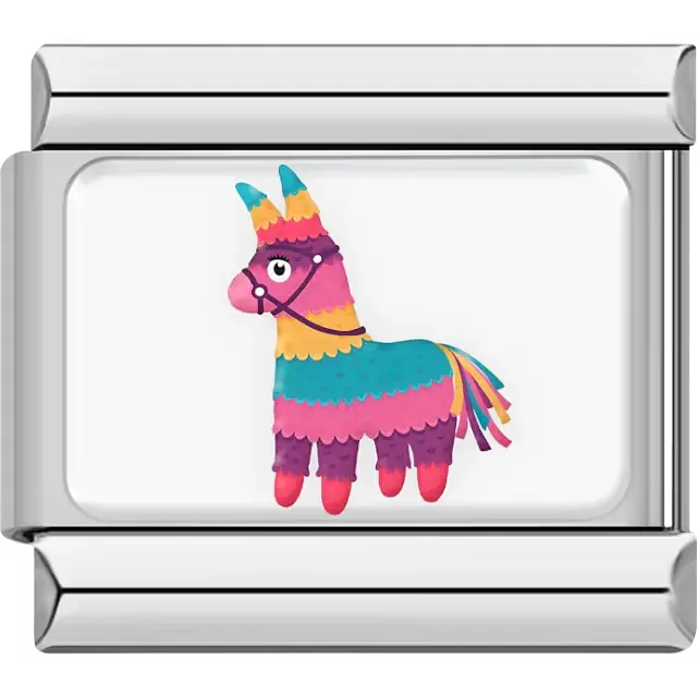 Colorful Mexico piñata donkey with yellow blue pink and purple stripes Italian charm bracelet link