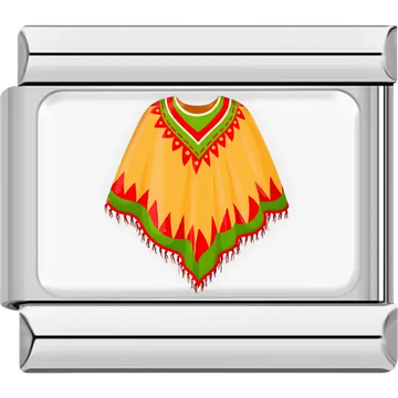Yellow Mexico poncho with red and green trim zigzag edges Italian charm bracelet link