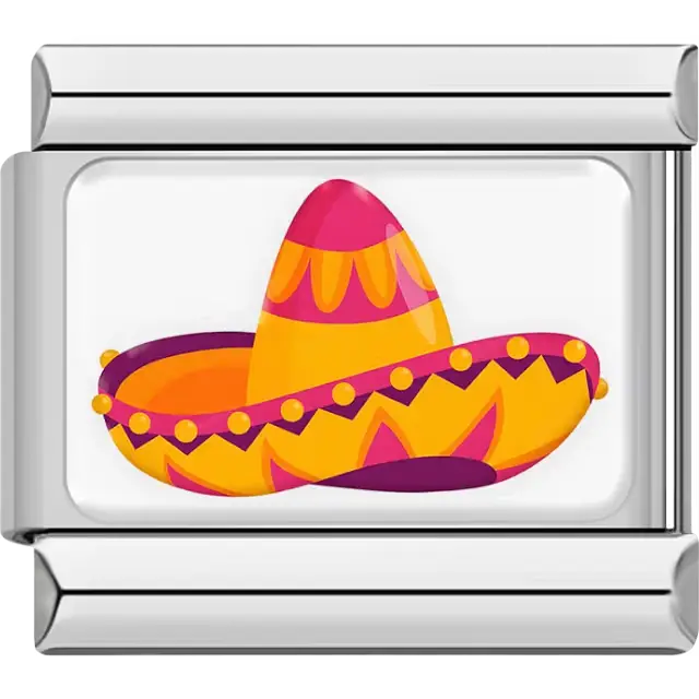 Yellow and pink Mexico sombrero hat with zigzag pattern Italian charm bracelet link