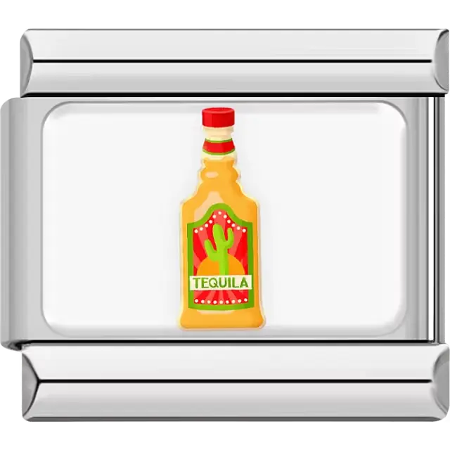 Yellow Mexico tequila bottle with red cap green cactus and tequila label Italian charm bracelet link