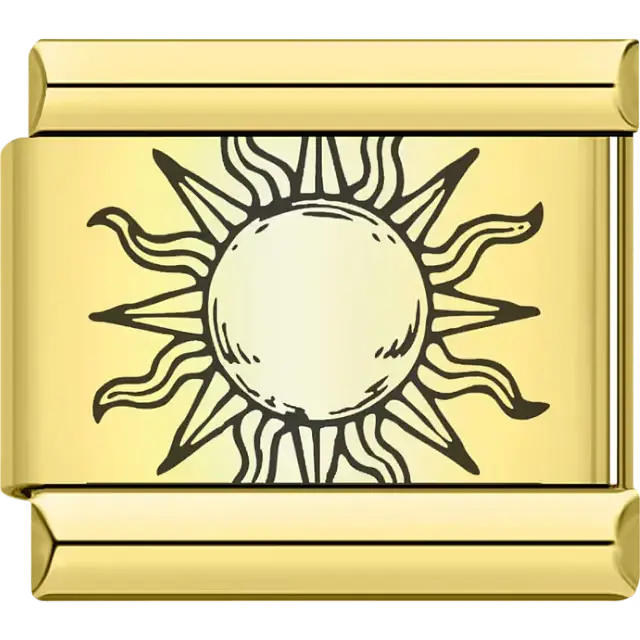 Black minimalist sun design with a circular center and wavy rays Italian charm bracelet link