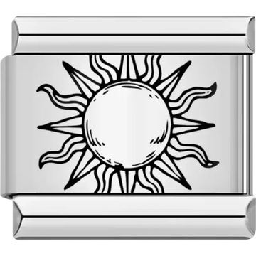 Black minimalist sun design with a circular center and wavy rays Italian charm bracelet link