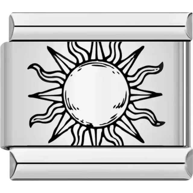 Black minimalist sun design with a circular center and wavy rays Italian charm bracelet link