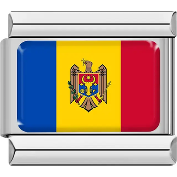 Blue yellow red vertical stripes eagle crest center Moldova flag Italian charm bracelet link