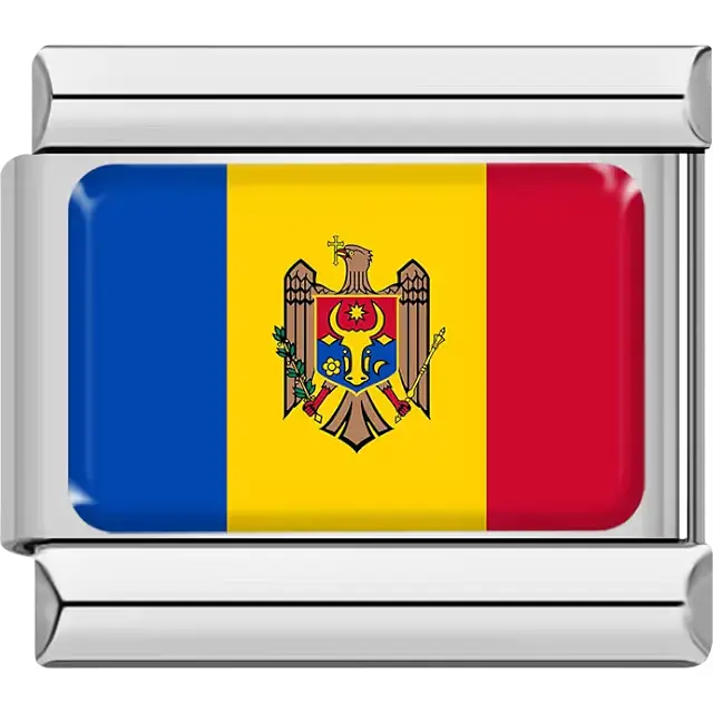 Blue yellow red vertical stripes eagle crest center Moldova flag Italian charm bracelet link