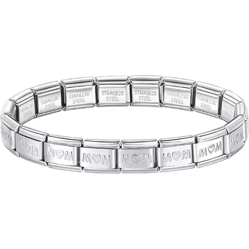 Mom heart charms composing stainless steel Italian bracelet