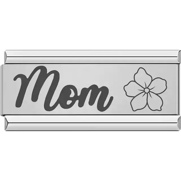 "Mom" text with flower illustration Italian charm bracelet link