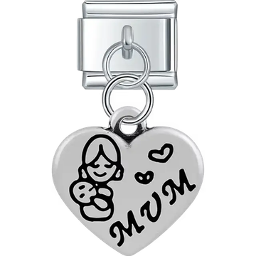 Heart with "Mom" text mother child hearts dangle Italian charm bracelet link