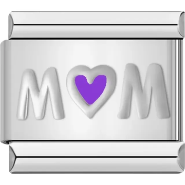 "Mom" with a purple heart in place of the "O" Italian charm bracelet link