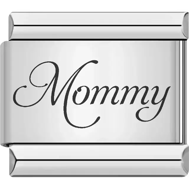 "Mommy" script text Italian charm bracelet link